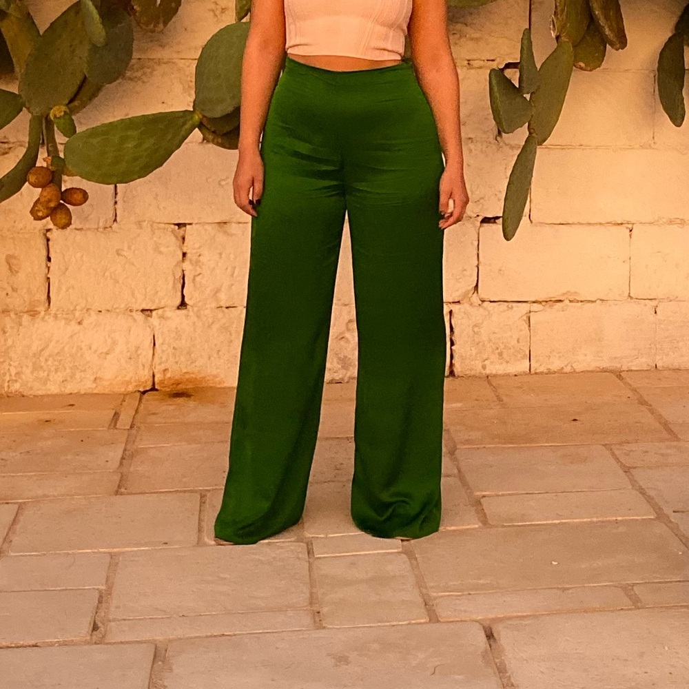 High Waisted Silky Green Zara Pants
